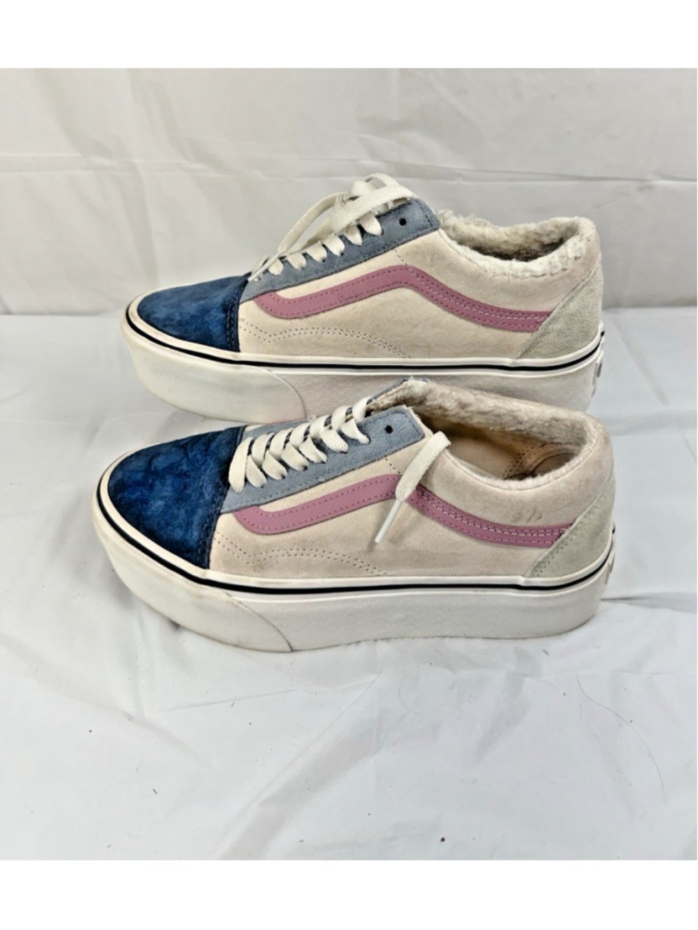 VANS Old Skool Sneakers Stackform Low Suede Sherpa White Blue size 8 - Picture 12 of 16